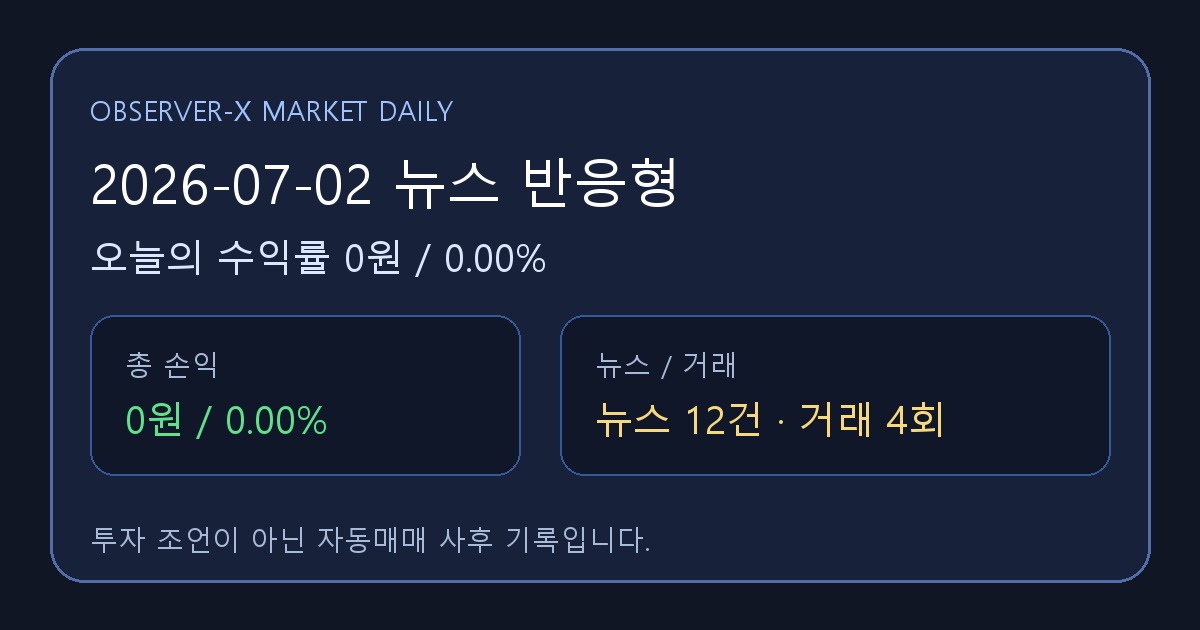 2026-07-02 뉴스 반응형 오늘의 수익률 0원 (0.00%)