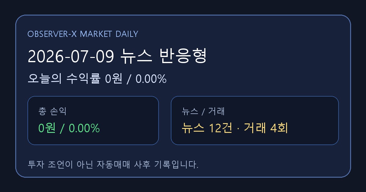 2026-07-09 뉴스 반응형 오늘의 수익률 0원 (0.00%)