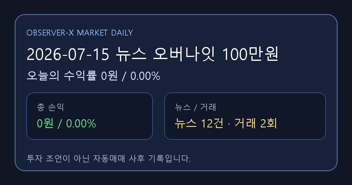 2026-07-15 뉴스 오버나잇 100만원 오늘의 수익률 0원 (0.00%)