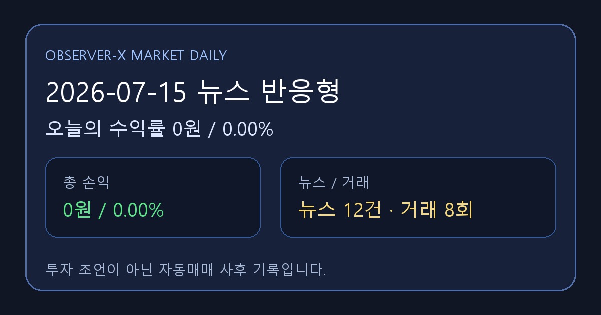 2026-07-15 뉴스 반응형 오늘의 수익률 0원 (0.00%)